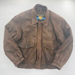 Adventure Bound Wilsons Brown Leather Jacket Men’s L Zip Front Bomber